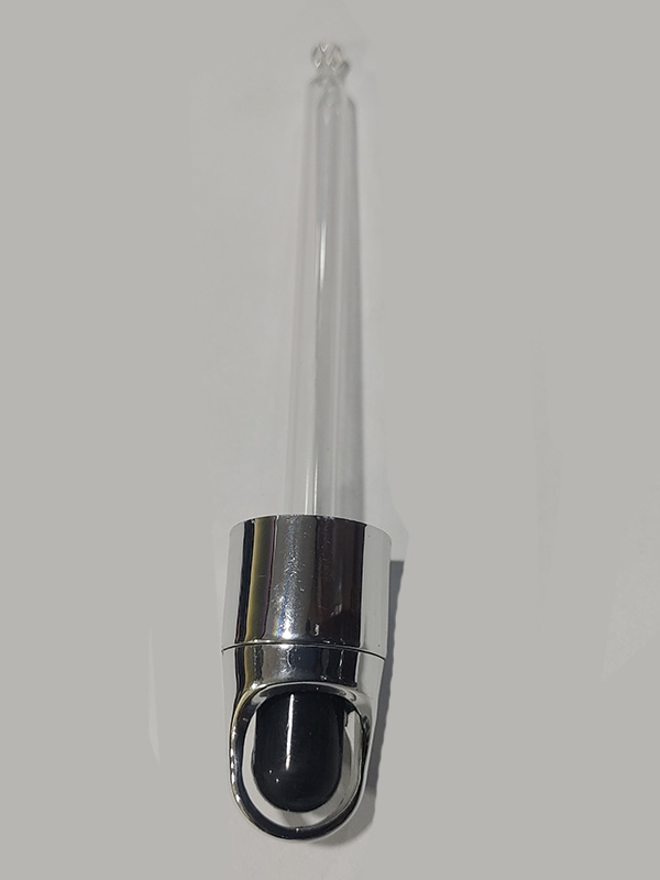 18 MM Shinny Silver Basket Dropper Set with Black Rubber Teat and Glass Tube of Upto 110 MM